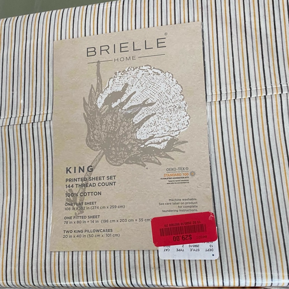 Brielle Home King Sheet Set - Beige, Gray, Yellow Stripe